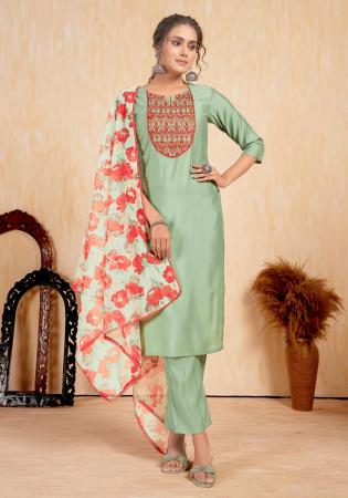 Picture of Classy Silk Dark Sea Green Readymade Salwar Kameez