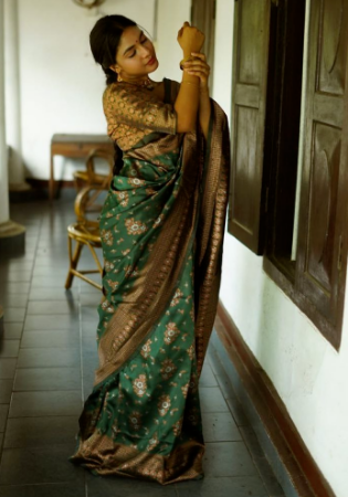 Picture of Admirable Silk Dark Olive Green Saree