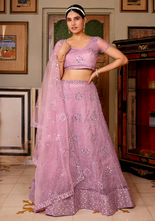 Picture of Wonderful Net & Silk Rosy Brown Lehenga Choli