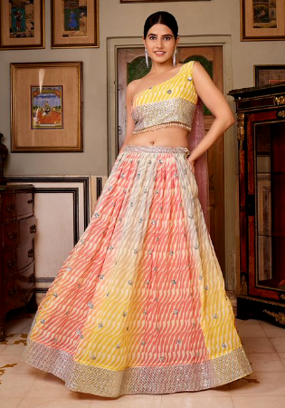 Picture of Charming Net & Silk Antique White Lehenga Choli