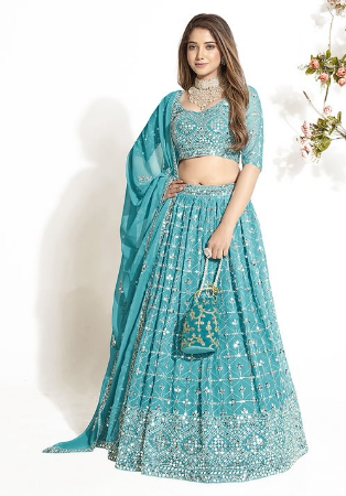 Picture of Fascinating Georgette Light Steel Blue Lehenga Choli