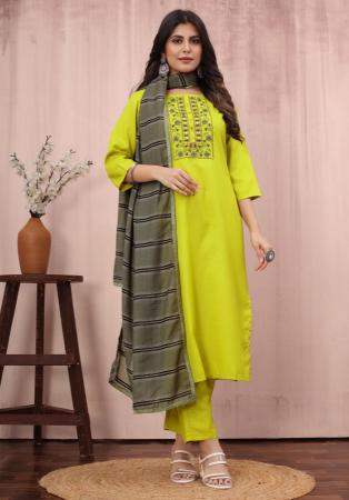 Picture of Pleasing Cotton Yellow Readymade Salwar Kameez