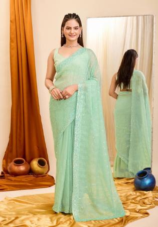 Picture of Well Formed Silk & Organza Dark Sea Green Saree