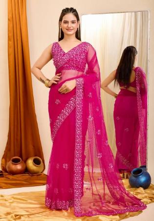 Picture of Delightful Net Deep Pink Saree