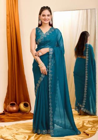 Picture of Shapely Silk & Organza Teal Saree