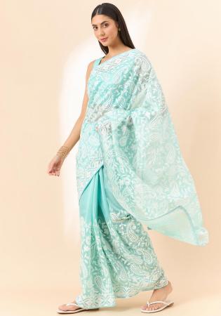 Picture of Classy Organza Light Steel Blue Saree