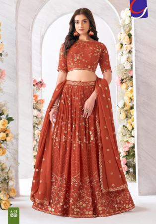 Picture of Chiffon & Georgette Fire Brick Readymade Lehenga Choli