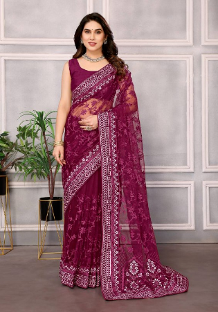 Picture of Beauteous Net Saddle Brown Saree