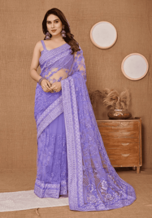 Picture of Pleasing Net Light Steel Blue Saree