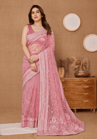 Picture of Comely Net Pale Violet Red Saree