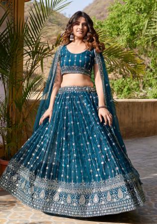 Picture of Amazing Net Cadet Blue Lehenga Choli