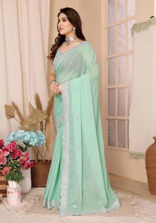 Picture of Stunning Chiffon Dark Sea Green Saree