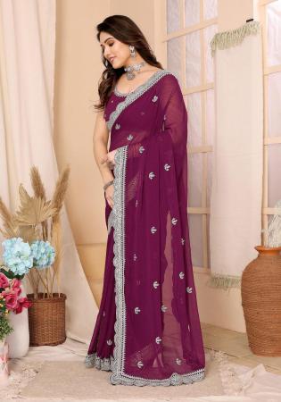 Picture of Charming Chiffon Saddle Brown Saree