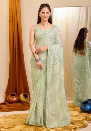 Picture of Graceful Georgette Dark Sea Green Saree