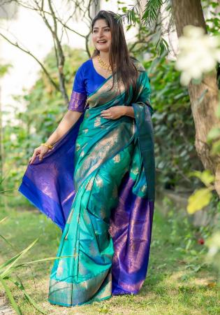 Picture of Marvelous Silk Dark Sea Green Saree