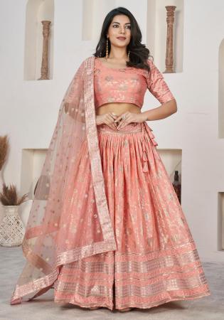 Picture of Superb Silk Dark Salmon Lehenga Choli