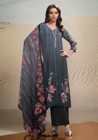 Picture of Ideal Crepe Slate Grey Straight Cut Salwar Kameez