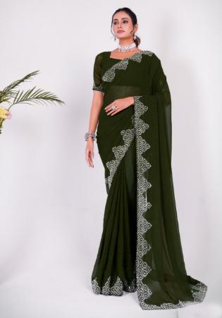 Picture of Taking Silk Dark Olive Green Saree