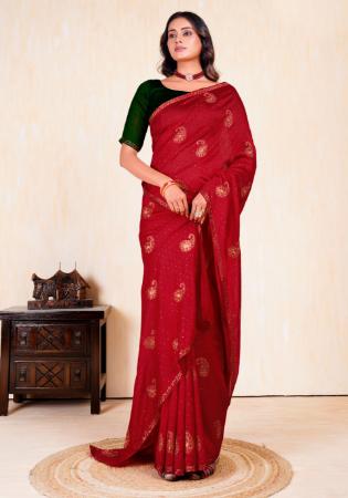 Picture of Pleasing Georgette Crimson Saree