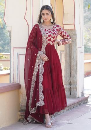 Picture of Appealing Georgette Maroon Readymade Gown