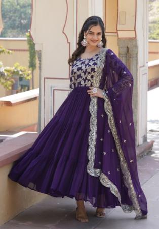 Picture of Statuesque Georgette Purple Readymade Gown