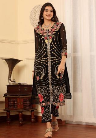 Picture of Pleasing Georgette Black Straight Cut Salwar Kameez