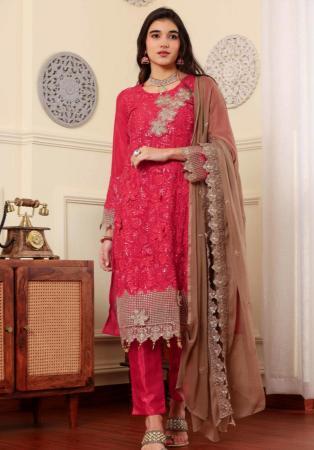 Picture of Georgette Fire Brick Straight Cut Salwar Kameez