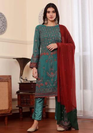 Picture of Georgette Dark Slate Grey Straight Cut Salwar Kameez