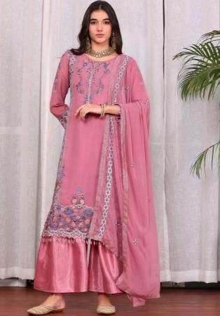 Picture of Georgette Pale Violet Red Straight Cut Salwar Kameez