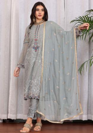 Picture of Georgette Dark Grey Straight Cut Salwar Kameez