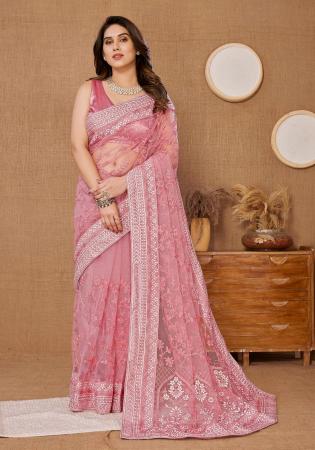 Picture of Sightly Net Rosy Brown Saree