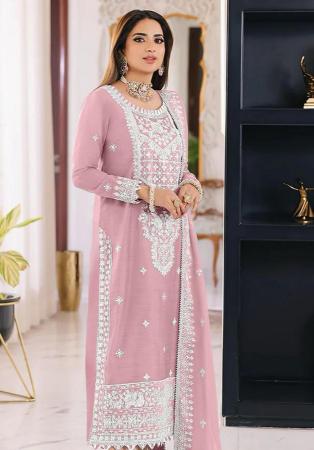 Picture of Organza Rosy Brown Straight Cut Salwar Kameez