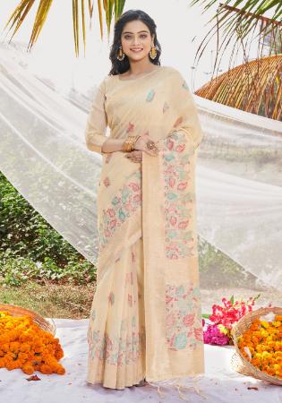 Picture of Statuesque Cotton Pale Golden Rod Saree