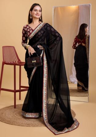 Picture of Pleasing Organza Black & Black Saree