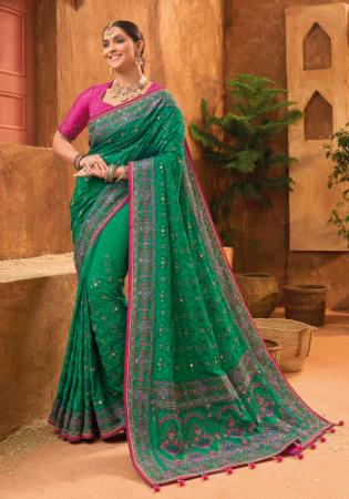 Picture of Charming Silk Dark Green Saree