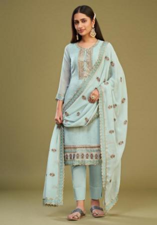 Picture of Georgette Dark Sea Green Straight Cut Salwar Kameez