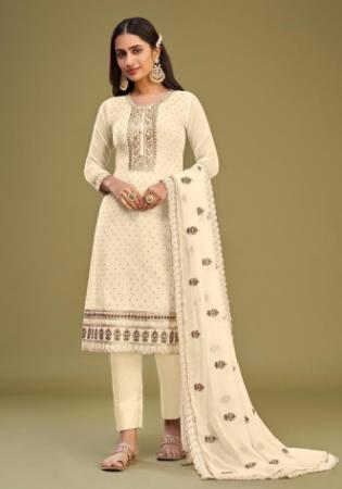 Picture of Georgette Pale Golden Rod Straight Cut Salwar Kameez