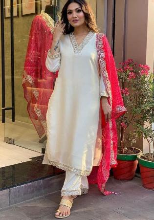 Picture of Nice Rayon & Silk White Readymade Salwar Kameez