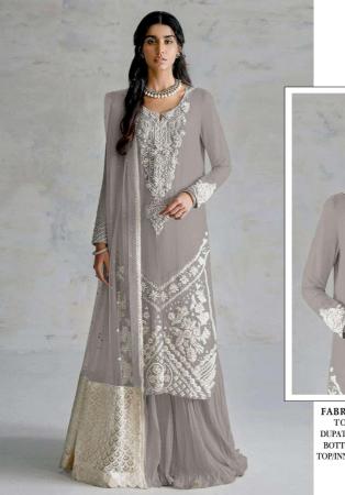 Picture of Georgette Dark Grey Straight Cut Salwar Kameez