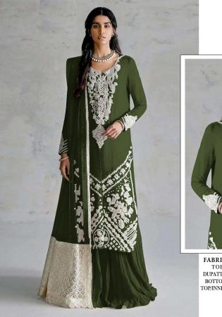 Picture of Georgette Dark Olive Green Straight Cut Salwar Kameez