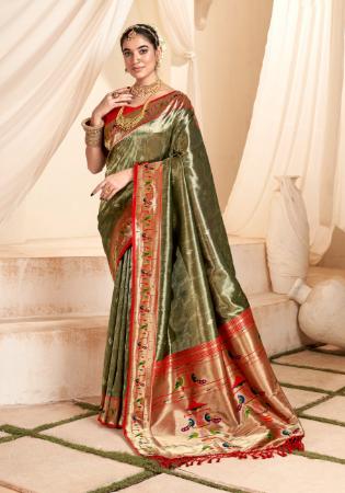 Picture of Charming Silk Dark Olive Green Saree