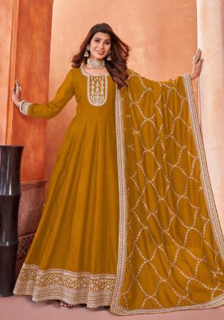 Picture of Sublime Silk Dark Golden Rod Anarkali Salwar Kameez