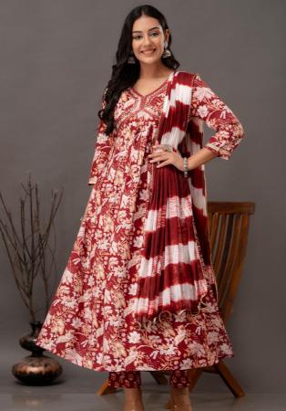 Picture of Rayon & Cotton Maroon Readymade Salwar Kameez