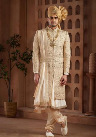 Picture of Ravishing Satin Beige Sherwani