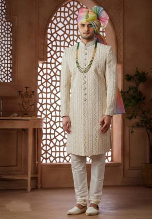 Picture of Good Looking Satin Beige Sherwani