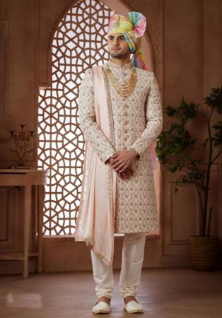 Picture of Delightful Satin Beige Sherwani