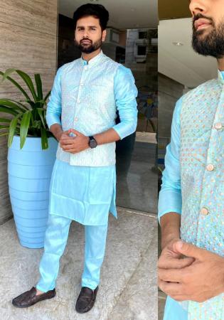 Picture of Radiant Silk Light Sky Blue Kurta Pyjama