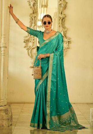 Picture of Alluring Satin & Silk Dark Cyan Saree