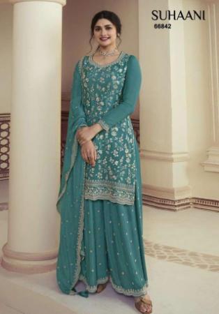 Picture of Chiffon Slate Grey Straight Cut Salwar Kameez