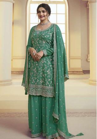 Picture of Elegant Chiffon Sea Green Straight Cut Salwar Kameez